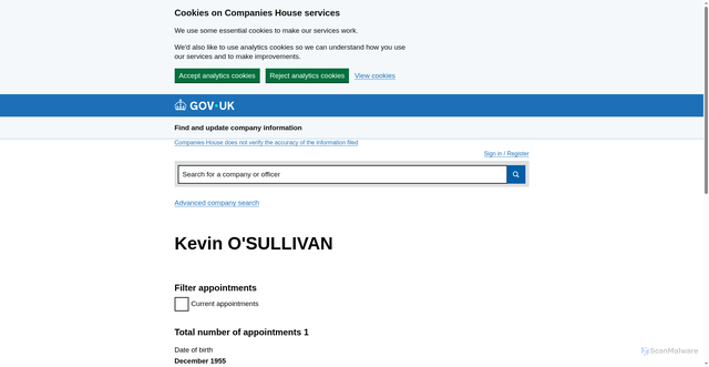 Security scan screenshot of https://find-and-update.company-information.service.gov.uk/officers/9jbEc1l9Eg1iiaUtGIGiDcvhCQw/appointments