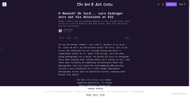 Security scan screenshot of https://jenniferbraun.substack.com/p/o-mensch-oh-lord-lars-eidinger-acts