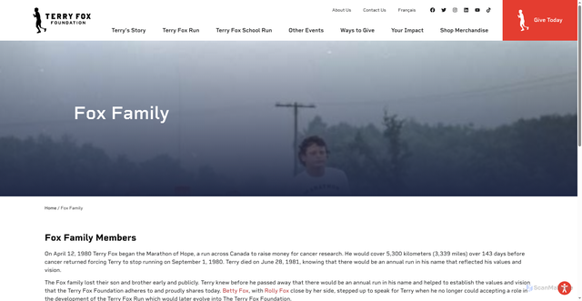 Security scan screenshot of https://terryfox.org/fox-family/