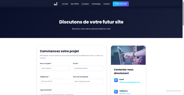 Security scan screenshot of https://evoweb-pro.com/contact