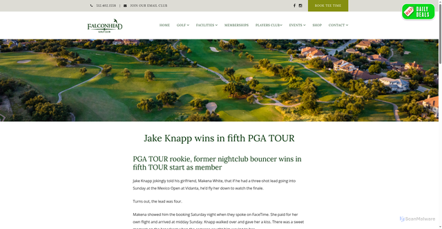Security scan screenshot of https://www.falconheadaustin.com/contact/blog/29-golf-news/59-jake-knapp-wins-in-fifth-pga-tour