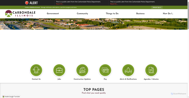 Security scan screenshot of https://www.explorecarbondale.com/
