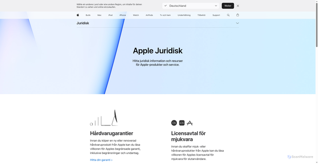 Security scan screenshot of https://www.apple.com/se/legal/