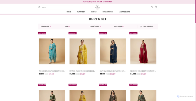 Security scan screenshot of https://thewomenplus.com/KURTA-SET/collection/XiAbM7NC