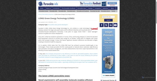 Security scan screenshot of https://www.perovskite-info.com/longi-perovskite