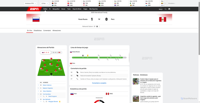 Security scan screenshot of https://www.espn.com.pe/futbol/partido/_/juegoId/755902/peru-russia