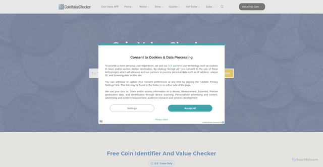 Security scan screenshot of https://www.coinvaluechecker.com/