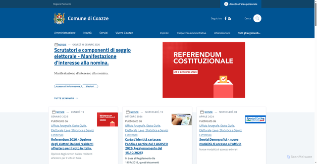 Security scan screenshot of https://www.comune.coazze.to.it/