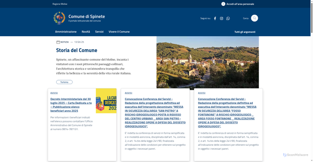 Security scan screenshot of https://www.comune.spinete.cb.it/