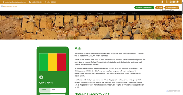 Security scan screenshot of https://www.westafricaecotourism.network/mali/