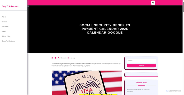 Security scan screenshot of https://corycackermannr.pages.dev/aywcn-social-security-benefits-payment-calendar-2025-calendar-google-suhil/