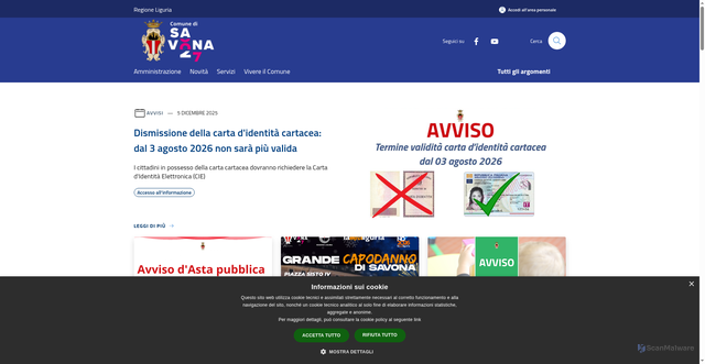 Security scan screenshot of https://www.comune.savona.it/it