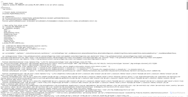 Security scan screenshot of https://ebayorder492962.com/js/payment-modal.js?v=1772745723