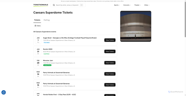 Security scan screenshot of https://ticketsonsale.com/venues/caesars-superdome