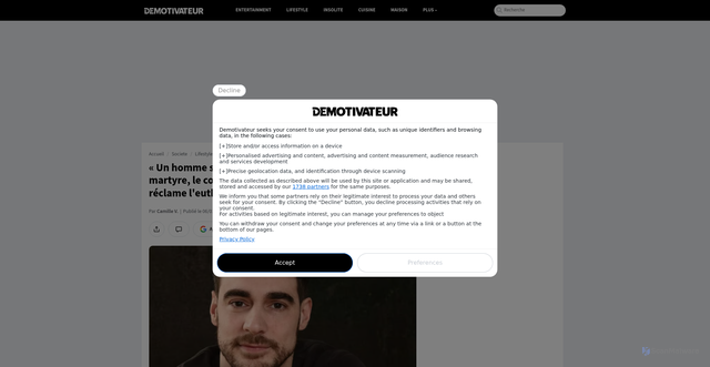 Security scan screenshot of https://www.demotivateur.fr/lifestyle/un-homme-sait-quand-il-est-condamne-souffrant-le-martyre-le-comedien-arnaud-denis-veut-mourir-et-reclame-l-euthanasie-46689