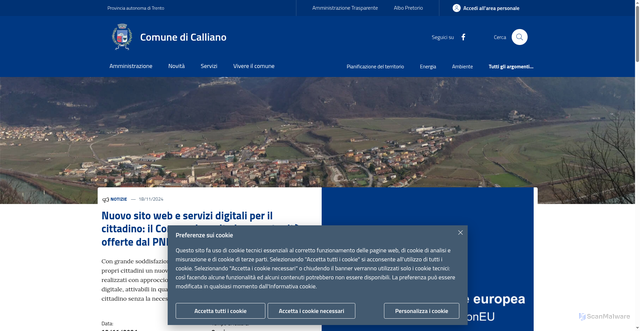 Security scan screenshot of https://www.comune.calliano.tn.it