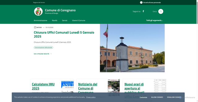 Security scan screenshot of https://www.comune.ceregnano.ro.it/home