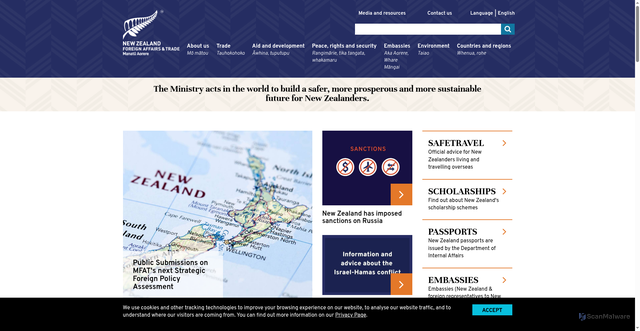 Security scan screenshot of https://www.mfat.govt.nz/