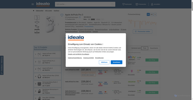 Security scan screenshot of https://www.idealo.de/preisvergleich/OffersOfProduct/207671730_-airpods-pro-3-apple.html