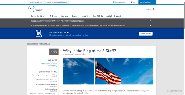 Security scan screenshot of https://arapahoelibraries.org/blogs/post/why-is-the-flag-at-half-staff/