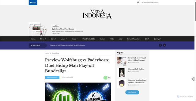 Security scan screenshot of https://mediaindonesia.com/sepak-bola/892345/preview-wolfsburg-vs-paderborn-duel-hidup-mati-play-off-bundesliga