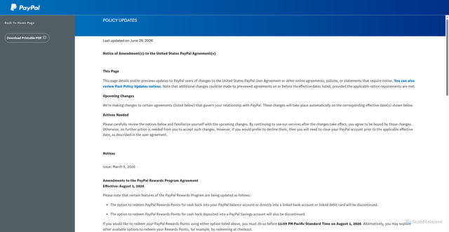 Security scan screenshot of https://www.paypal.com/us/legalhub/paypal/upcoming-policies-full?locale.x=en_US&v=1&utm_source=unp&utm_medium=email&utm_campaign=RT002546&utm_unptid:f2af76-7620-11f1-84a4-7973d1a7ec6a&ppid=RT002546&cnac=US&rsta=en_US%28en-US%29&unptid:f2af76-7620-11f1-84a4-7973d1a7ec6a&calc=cc441eb613933&unp_tpcid=online-user-agreement-change-email&page=main%3Aemail%3ART002546&pgrp=main%3Aemail&e=cl&mchn=em&s=ci&mail=sys&appVersion=1.423.0&tenant_name=PayPal&xt=182450%2C175543%2C104038%2C180510&xe=114833%2C114002%2C101255%2C114543&link_ref=ua_upcoming-policies-full