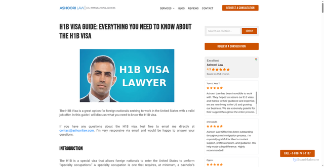 Security scan screenshot of https://www.ashoorilaw.com/h1b-visa/