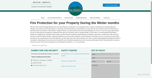 Security scan screenshot of https://summitfireandsecurityvt.com/2015/01/13/fire-protection-for-your-property-during-the-winter-months/