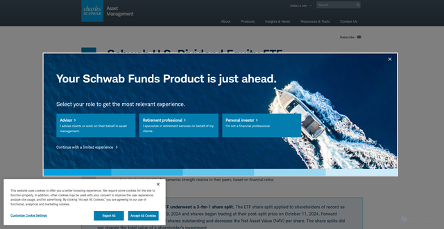 Security scan screenshot of https://www.schwabassetmanagement.com/products/schd