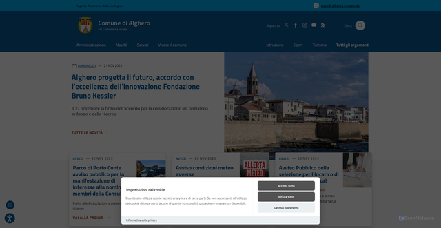 Security scan screenshot of https://comune.alghero.ss.it/it/
