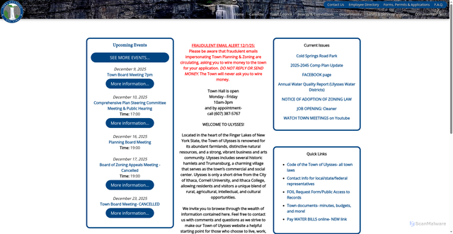 Security scan screenshot of https://townofulyssesny.gov/