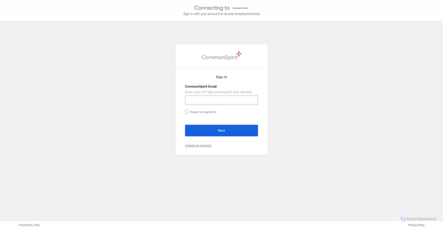 Security scan screenshot of https://employeecentral.commonspirit.org