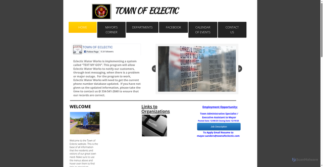 Security scan screenshot of http://www.townofeclectic.com/