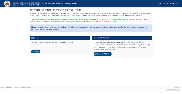 Security scan screenshot of https://ocportal.occourts.org/