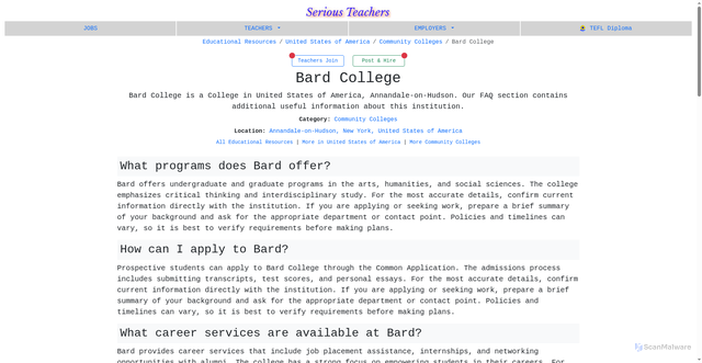 Security scan screenshot of https://www.seriousteachers.com/globallinks/7652/bard-college