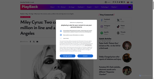 Security scan screenshot of https://playback.gr/en/Miley-Cyrus-Two-Concerts-Nearly-15-Million-in-Line-and-a-Big-Return-to-Los-Angeles/