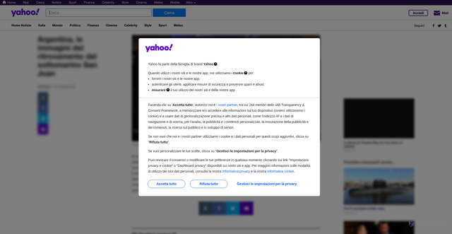Security scan screenshot of https://it.search.yahoo.com/?fr2=p:fprd,mkt:it