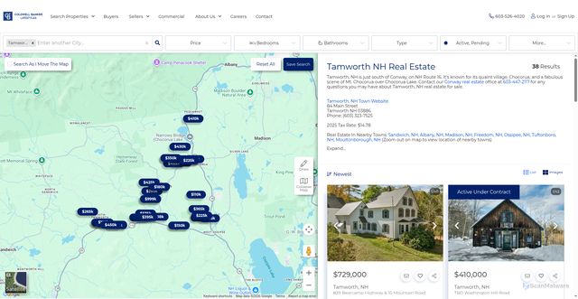 Security scan screenshot of https://www.thecblife.com/tamworth-nh-real-estate/