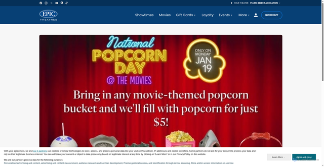 Security scan screenshot of https://www.epictheatres.com/flashback-cinema/60284-national-popcorn-day-2026/