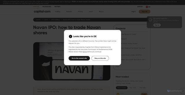 Security scan screenshot of https://capital.com/en-int/learn/ipo/navan-ipo