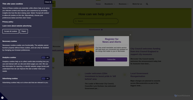 Security scan screenshot of http://www.worcester.gov.uk/