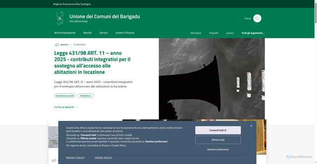 Security scan screenshot of https://www.unionecomunibarigadu.it/