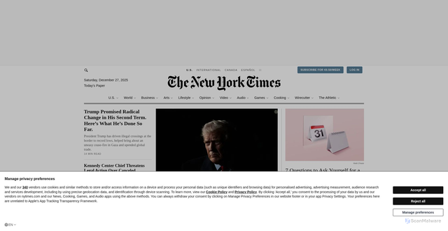 Security scan screenshot of https://www.nytimes.com