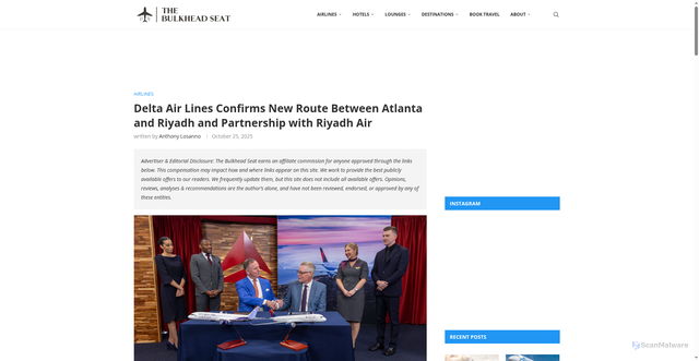Security scan screenshot of https://thebulkheadseat.com/delta-air-lines-confirms-new-route-between-atlanta-and-riyadh-and-partnership-with-riyadh-air/