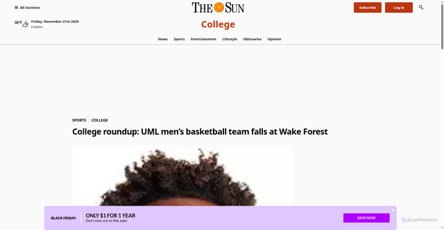 Security scan screenshot of https://www.lowellsun.com/2025/11/16/college-roundup-uml-mens-basketball-team-falls-at-wake-forest/