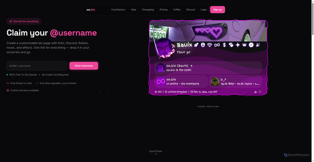 Security scan screenshot of https://oo.bio