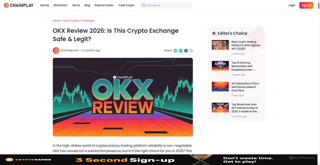 Security scan screenshot of https://chainplay.gg/blog/okx-review/