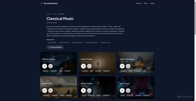 Security scan screenshot of https://freesafemusic.pages.dev/genres/classical/