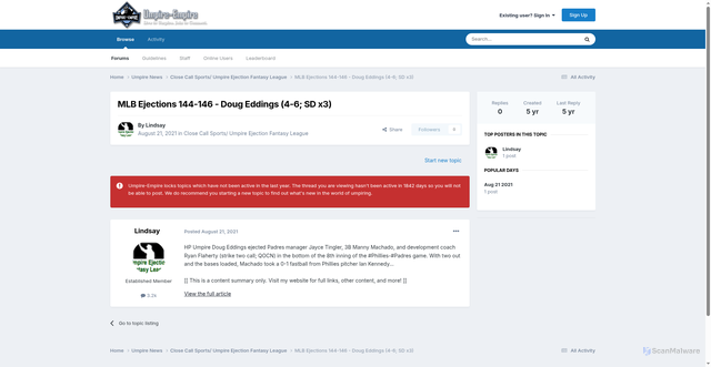 Security scan screenshot of https://umpire-empire.com/topic/76432-mlb-ejections-144-146-doug-eddings-4-6-sd-x3/