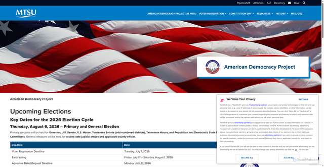 Security scan screenshot of https://amerdem.mtsu.edu/upcoming_elections/